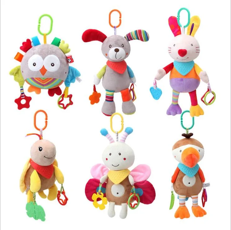 2019 Soft Animal Toy Plush Baby Stroller Toy Newborn Baby Car Crib Stroller Handbells Toys with Teether