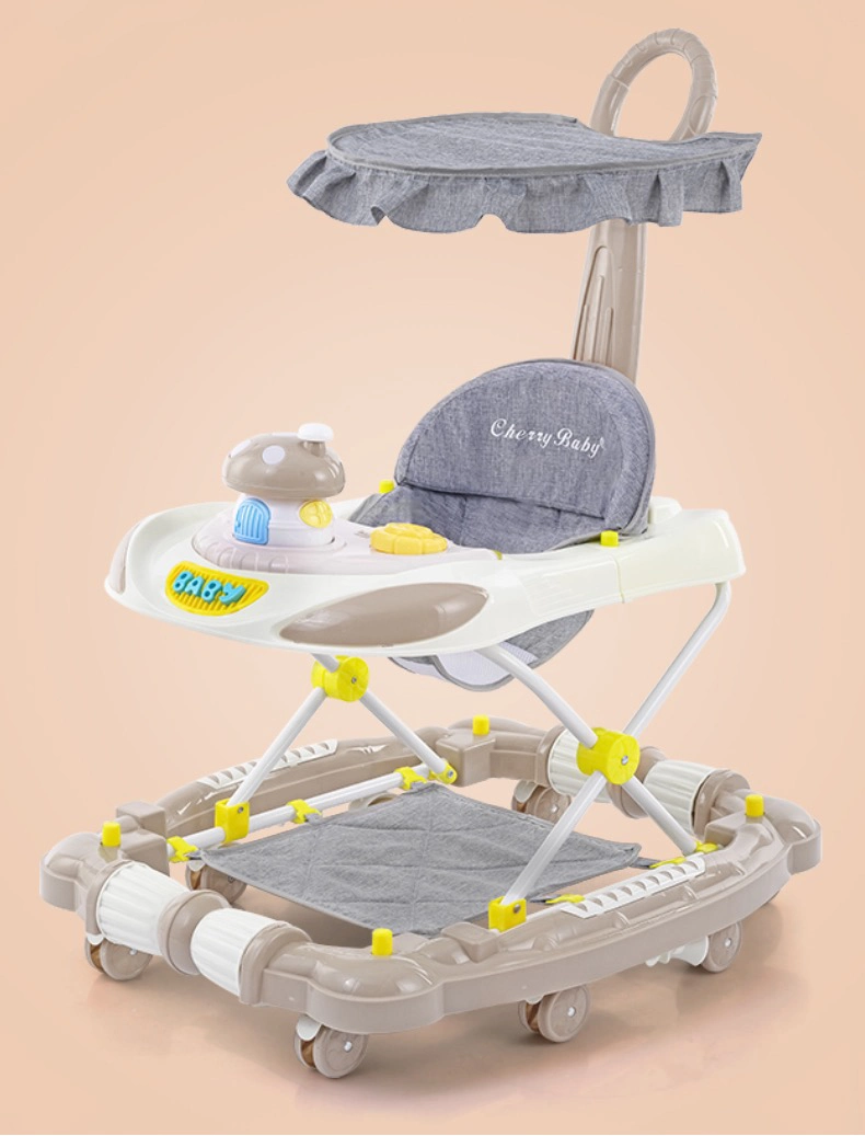 Hot Sale Unique Rotating Baby Walker with Push Bar Canopy/Rocking Horse Portable Foldable Musical Baby Walker with Toy Tray