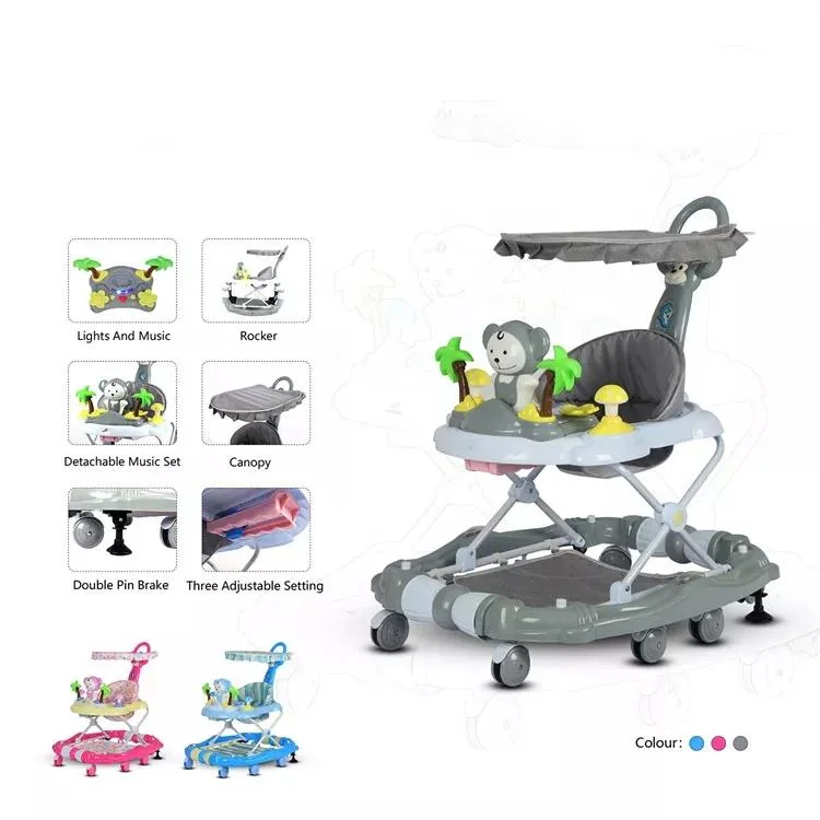 2022 Multifunction Baby Walker 3 in 1with Music Rocking Horse Cheap Price 8 Plastic Wheels Adjustable Seat Baby Walker Products
