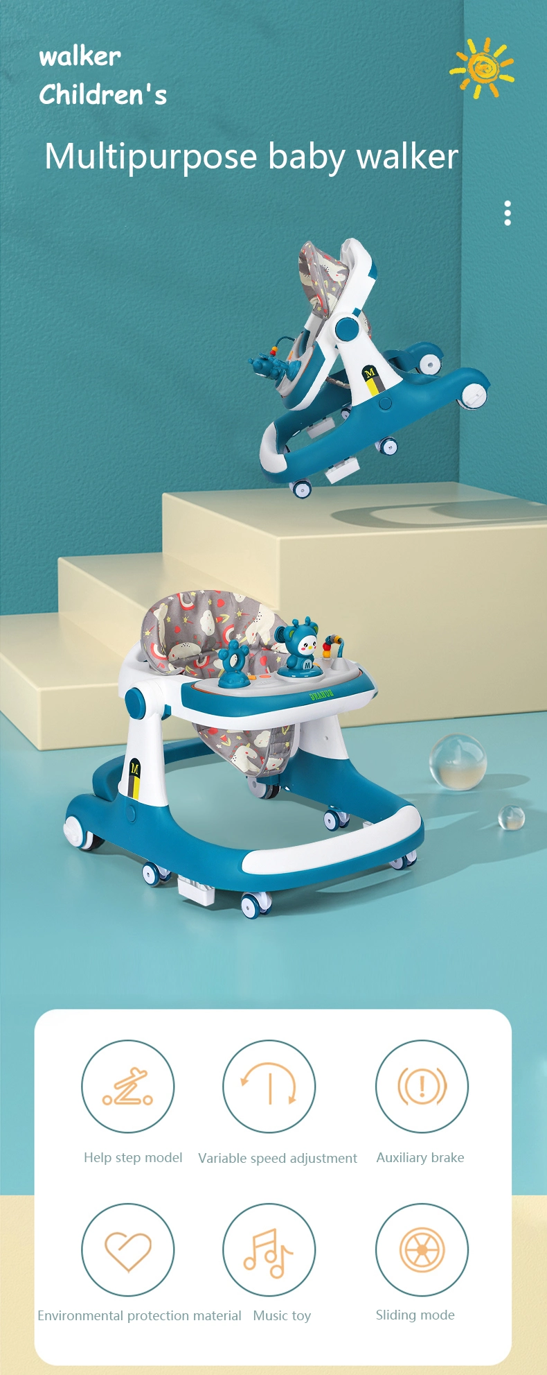 Wholesale Toys Multifunction Baby Walker with 6 Swivel Wheels Baby Walker