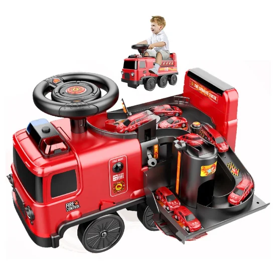 Coche eléctrico 2 en 1 con batería, juguetes de aventura para niños, coche de juguete, camión de bomberos con juguete de estacionamiento