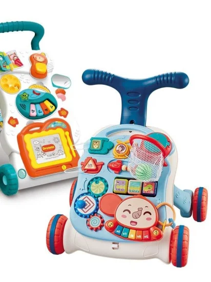Empuje de plástico multifunción educativo para niños pequeños junto con ruedas tablero de dibujo juguetes de andador de aprendizaje Musical para bebés