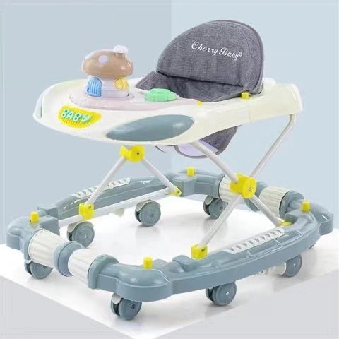 Gran oferta, andador giratorio único para bebé con dosel de barra de empuje/caballo mecedora, andador Musical plegable portátil para bebé con bandeja de juguete