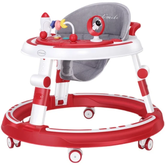 Andador plegable de una tecla para bebé, andador giratorio de 360 ​​grados, color rosa Coral