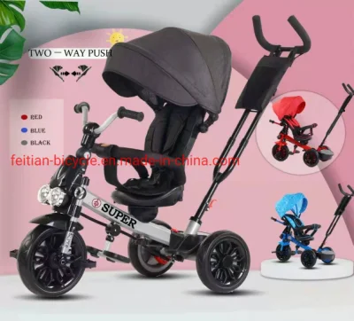 Venta caliente 4-en-1 Triciclo para bebés Triciclo para niños con asiento plegable y giratorio/Kid Toys Mejor triciclo para bebés